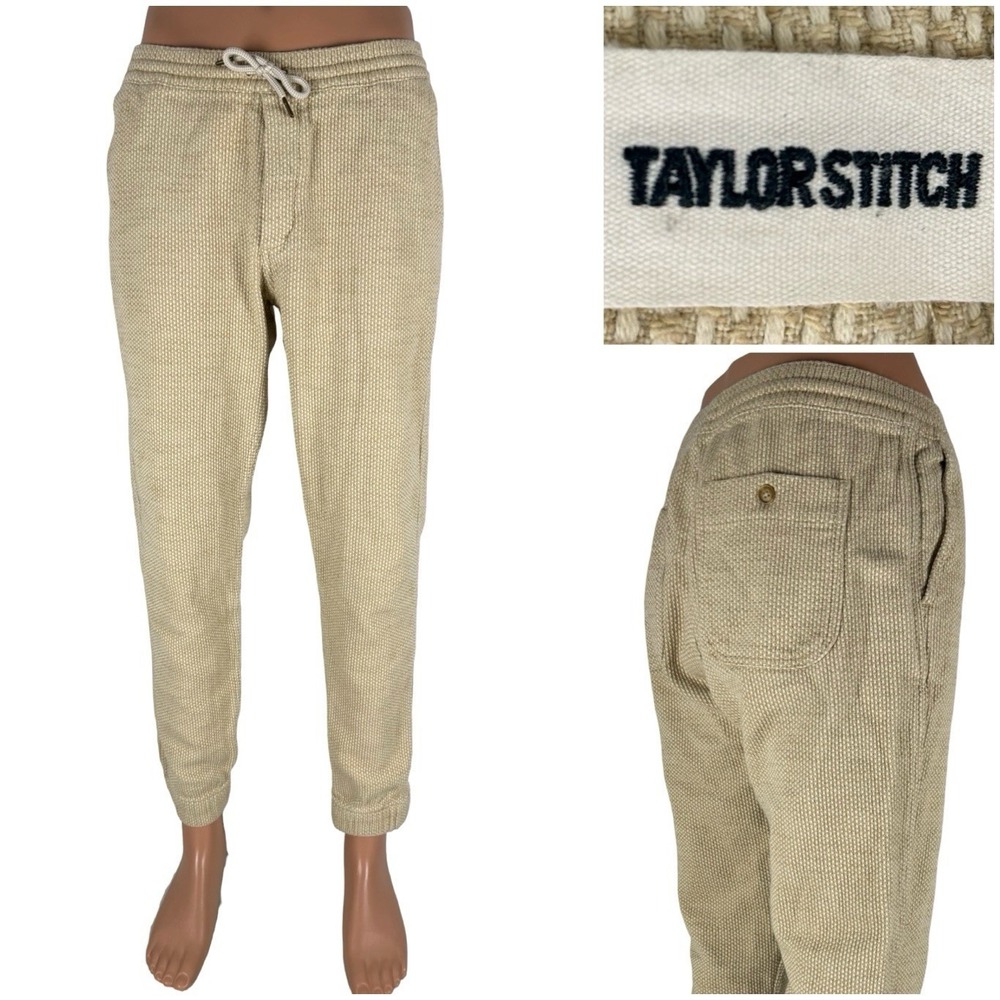 Taylor Stitch Men Medium Apres Pants Waffle Knit Organic Cotton Jogger Beige EUC